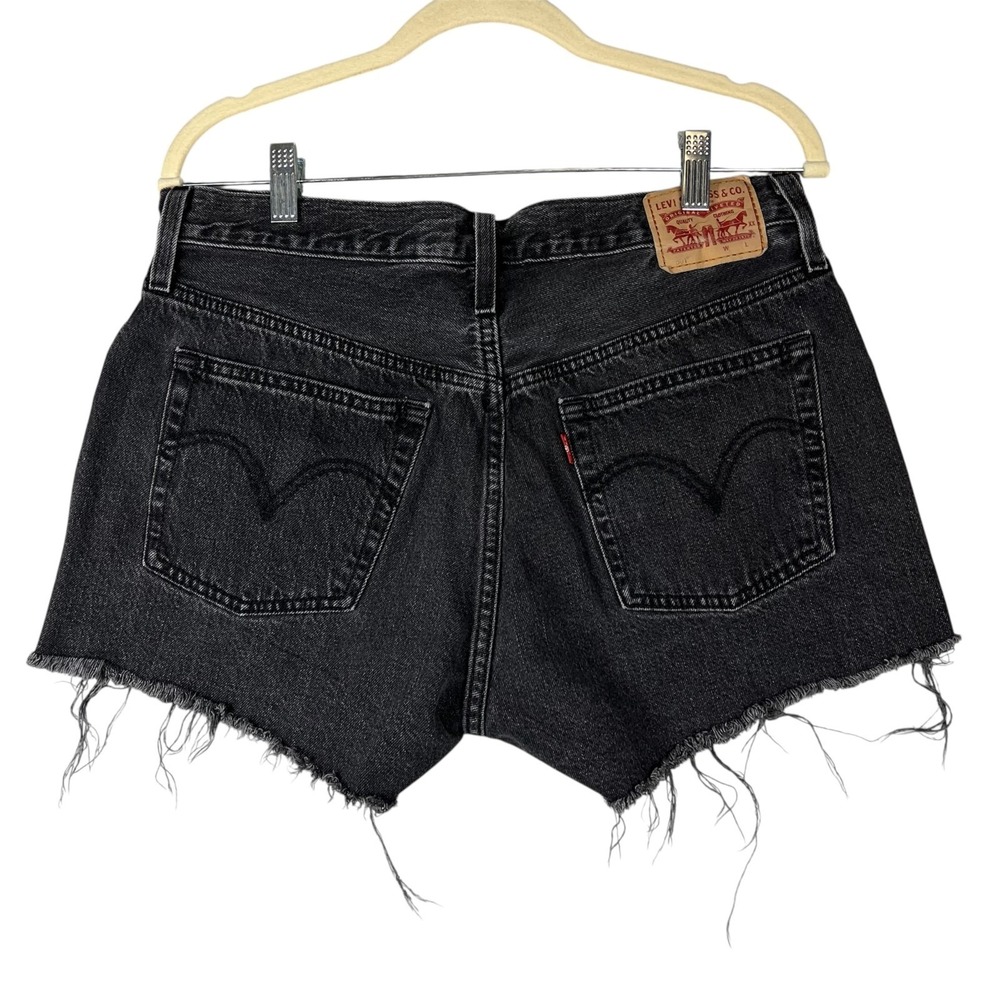 LEVIS 501 Cut Off Jean Shorts Black Wash Women 30 (31*) Button Fly Denim Classic